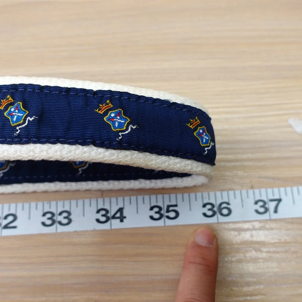 Vintage Polo Ralph Lauren Belt 36 M Navy White Canvas Crest Logo USA Made Preppy